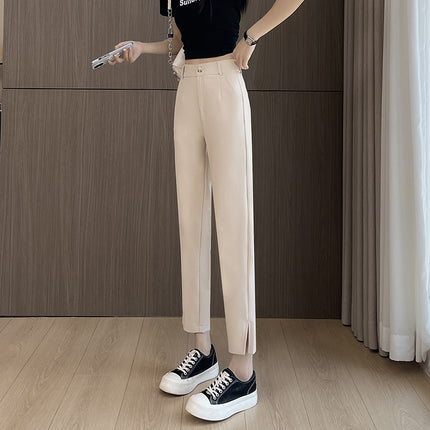 Actual Photos # Black Small Foot Slit Suit Pants Women's 2024 Autumn Small Nine-Point Pants Straight-Leg Pipe Casual Pants