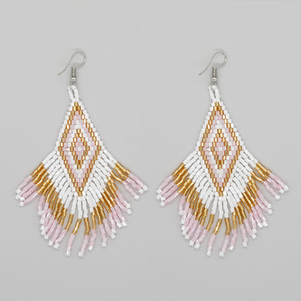 Cross-border Bohemian Ethnic Retro Earrings MGB Rice Beads Diamond Tassel Hand-woven Women's Earrings