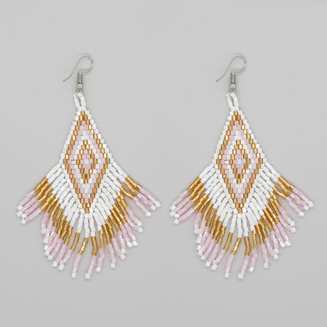 Cross-border Bohemian Ethnic Retro Earrings MGB Rice Beads Diamond Tassel Hand-woven Women's Earrings