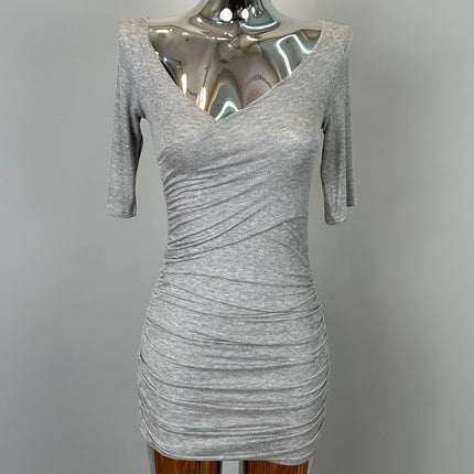 South Korea Dongdaemun New Sexy Feminine V-Neck Pleated Bag Hip Mid-Sleeve dress Figure