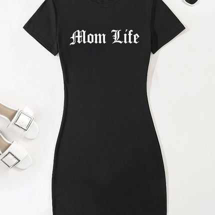 Fashionable and Versatile Slim-Fitting Dress, Light and Breathable, Letter Printing, Mid-Length Basic Cross-Border Style