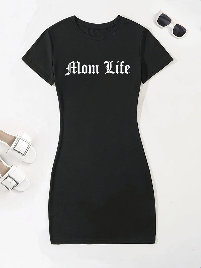 Fashionable and Versatile Slim-Fitting Dress, Light and Breathable, Letter Printing, Mid-Length Basic Cross-Border Style