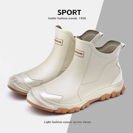 Korean and Japanese Short Anti-Fouling Black Men's Rain Boots Black and Red Eco-Friendly Cross-Border Couple Rubber Shoes European and American Outdoor Wading Rubber Shoes for Men