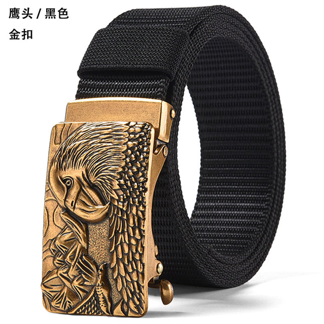Canvas Belt Men's Toothless Automatic Buckle Middle-aged and Young People's Long plus size Business Jeans Retro Nylon Pants Belt
