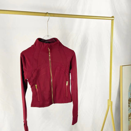 Lulu Yarn Vibration Gold Label Stand Collar Short Jacket Sports Yoga Wear Slimming Sports Jacket for Women
