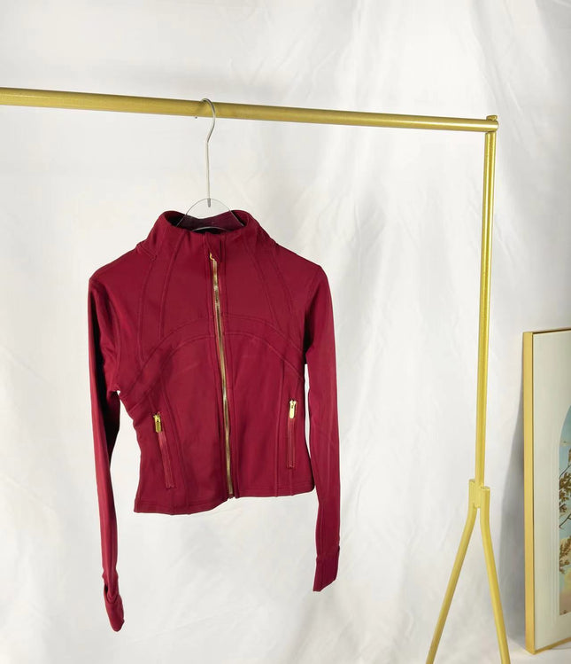 Lulu Yarn Vibration Gold Label Stand Collar Short Jacket Sports Yoga Wear Slimming Sports Jacket for Women