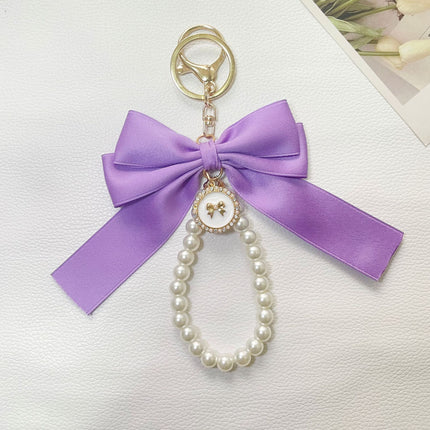 New Large Pearl Bow Keychain Colorfulful Webbing Cloth Knot Accessories Headphone Set Bag Accessories Bag Pendant