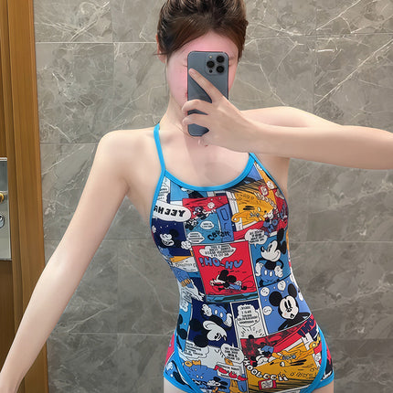 Professional Spaghetti Strap Swimsuit One-Piece Triangle Cartoon Anime Sports Competitive Swimsuit Slimming Backless Training Low-Cut