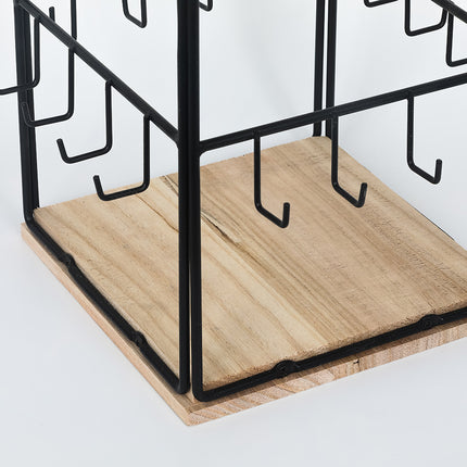 Cross-border Detachable Desktop Four-sided Square Jewelry Rack Wrought Iron Wooden Base Jewelry Earrings Earrings Display Storage Rack