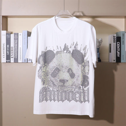Punk Costume Cool Personality Heavy Trendy Brand Hot Drilling Panda Carto Bear Wide Short-sleeved T-shirt Fat Plus Size