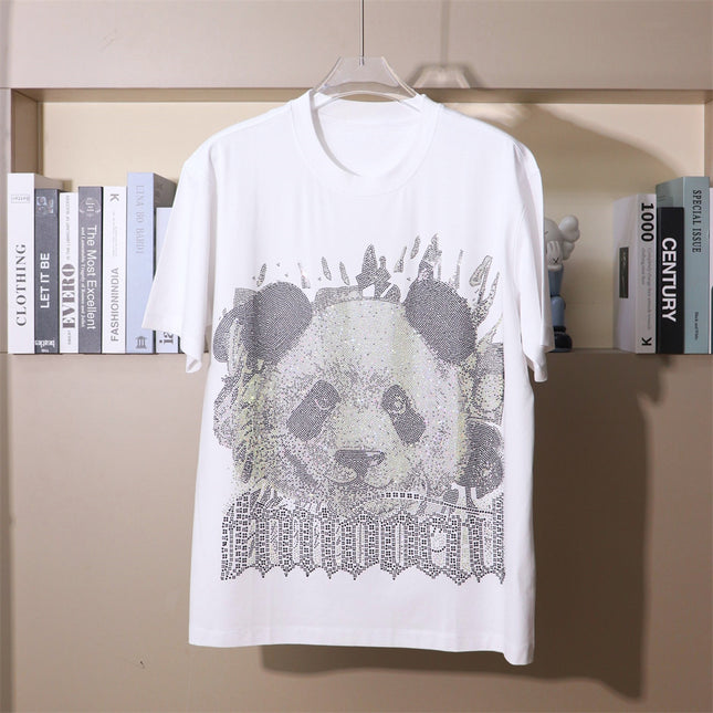 Punk Costume Cool Personality Heavy Trendy Brand Hot Drilling Panda Carto Bear Wide Short-sleeved T-shirt Fat Plus Size