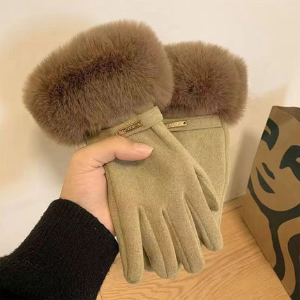 Women's Warm Gloves, German Velvet, Windproof and Cold-Proof, Touch Screen Cycling and Driving, Velvet and Thickened Outdoor Travel Winter Gloves