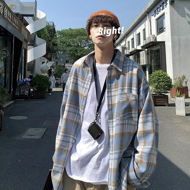 [Original Brushed Plaid] Plaid Shirt for Men, Spring and Autumn Casual Shirt, Couple's Outfit, Loose and Versatile Jacket for Men