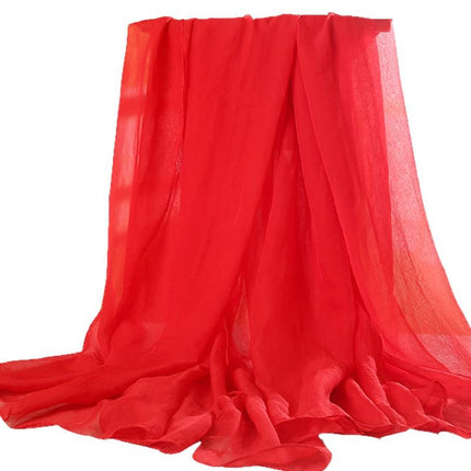 Simulated Silk Scarf Women's Long Oversized Red Gauze Scarf Sun Protection Shawl Beach Towel Catwalk Performance Pure Color Thin Section
