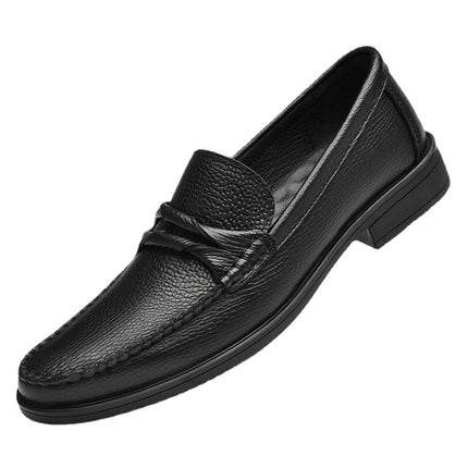 Men's Spring Leather Shoes with Round Head and Shallow Mouth Set Foot Rubber Non-slip Youth Business Head-layer Cowhide Leather Shoes Black Brown