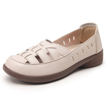 Mom's Shoes, Middle-Aged Women's Sandals, Summer Shoes for Middle-Aged and Elderly People, Breathable Leather Shoes, Flat Shoes, Non-Slip Soft-Soled Clogs