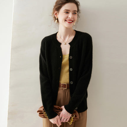 2025 Autumn and Winter Round Neck Cashmere Buttoned Cardigan Women's Cashmere Large Size Thickened Sweater Jacket Sweater Large Size