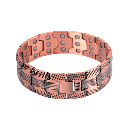 Cross-Border Hot-Selling Retro Wide Version Red Copper Magnet Bracelet Men's European and American Fashion Three-Row Magnet Striped Bracelet Wholesale