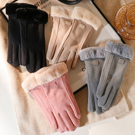 Winter Gloves for Women, Fleece-Lined, Cold-Proof, Warm, Thickened, Touchscreen, Korean Style, Trendy, Versatile, Winter Cycling, Windproof, Touchscreen Gloves