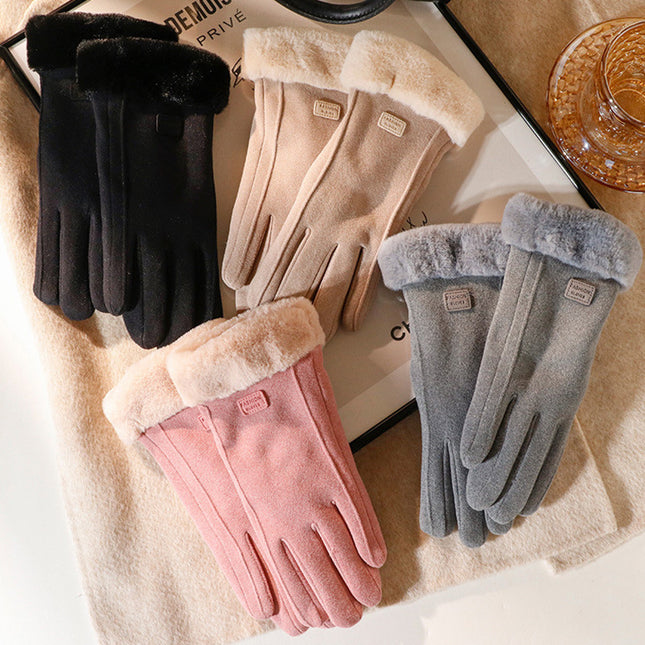 Winter Gloves for Women, Fleece-Lined, Cold-Proof, Warm, Thickened, Touchscreen, Korean Style, Trendy, Versatile, Winter Cycling, Windproof, Touchscreen Gloves