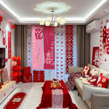 Wedding room layout suit wedding wedding curtain long pull flower bedroom living room photo props butterfly decoration