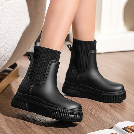 2025 New Chelsea Women's Elastic Rain Boots Mid-Low Rain Boots Thick-Soled Wear-Resistant Boots Cross-Border Export Hot Style