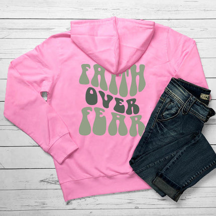 Cross-Border Export Faith over Fear Hoodie Letter Print Kangaroo Flap Pocket Pants Drawstring Print Hoodie