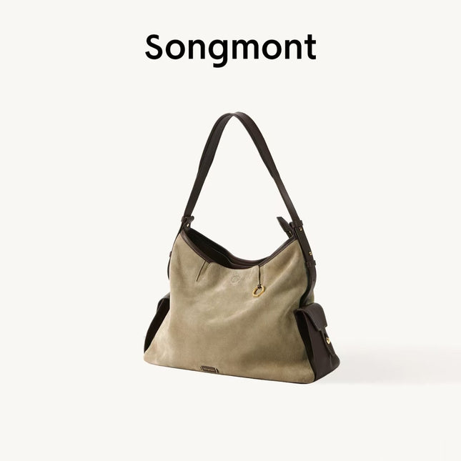 Songshanxia Xunlu Series Hobo Bag New Model Vegetable-Tanned Leather Wide Shoulder Strap Fashionable Versatile Shoulder Bag