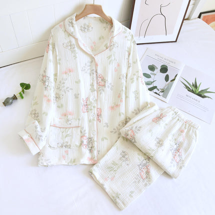 A variety of pure cotton chest pad month clothing spring and autumn crepe postpartum nursing suit long sleeve nursing loose two-piece women's set