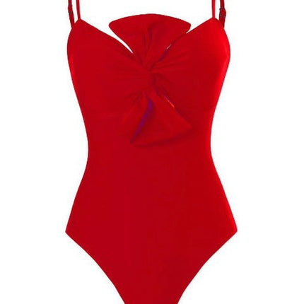 Bikini One-Piece Bow Pure Color Backless Swimsuit Amazon Bikini Aliexpress Multi-Color European and American Swimsuit for Women