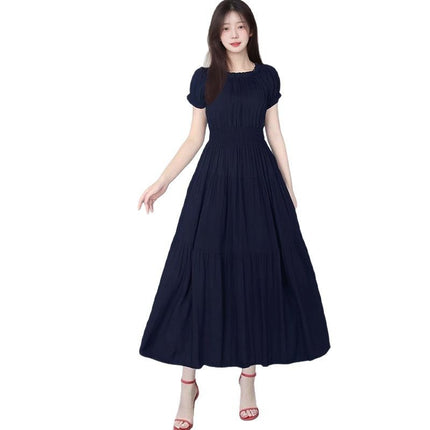 Cross-border cotton silk clear color off-shoulder dress Southeast Asian elastic waist beach skirt Bohemian long skirt