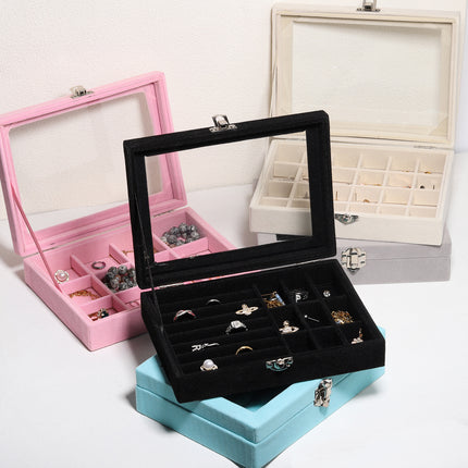 Advanced New Glass Jewelry Box Ring Earrings Earrings Bracelet Necklace Jewelry Display Flannel Jewelry Storage Box
