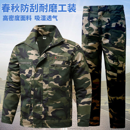 Workwear Set for Men, Labor Protection Clothing, Spring and Autumn Camouflage Wear, Durable Construction Site Work Clothes, Multi-Pocket Mechanic's Suit