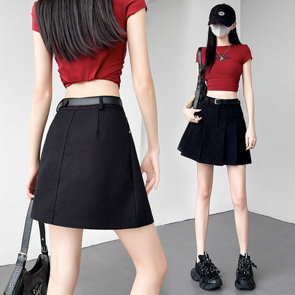Sky Blue Pleated Skirt Women's Summer New High Waist Slimming All-Match A- Line Skirt Anti-Light Hip Short Skirt