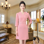 Pink mid-sleeve dress / S