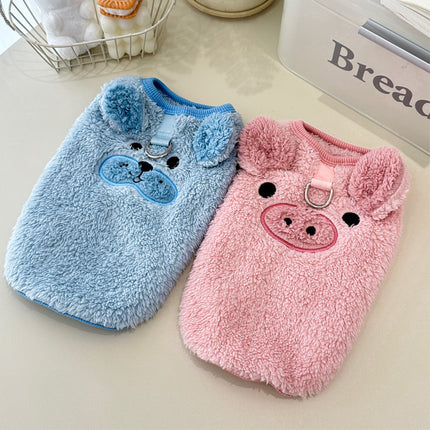 Winter New Ins Style fleece-lined Warm Pet Dog Cat Clothes Teddy Bixiong VIP Cartoon Embroidered Vest