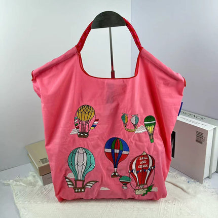 High-Quality Japanese-Style Ball Chain Eco-Friendly Shopping Bag Nylon Fabric Embroidered Floral Tote Nylon Canvas Bag