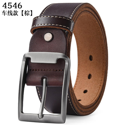 Genuine Leather Men's Belt Pin Buckle Cowhide Casual Leather Belt Vintage Trouser Belt Cross-Border Ready Stock Wholesale Pants Waistband
