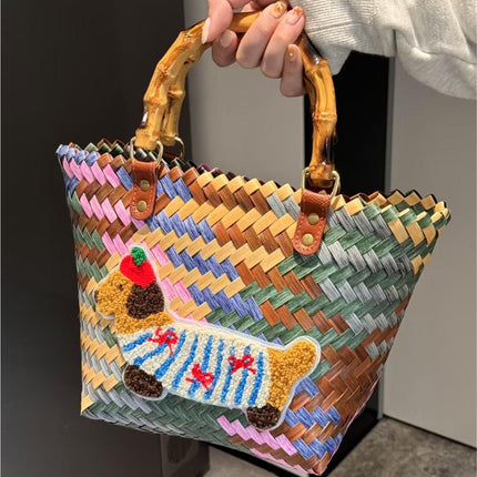 Dachshund Woven Basket Bag / Sac Panier Tressé Teckel