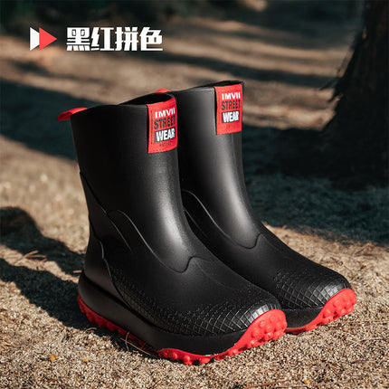 Cross-Border Men's Mid-Calf Outer Rain Boots Thickened Non-Slip Particle Sole Rain Boots Fishing Shoes Rubber Shoes Waterproof Car Wash Shoes