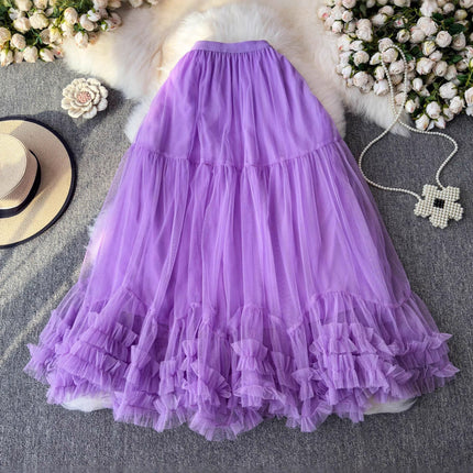 Skirt Ball Gown Puffy Skirt 2026 New Elastic Waist Mesh Ruffle Extra Large Hem Layered Cake Skirt for Women