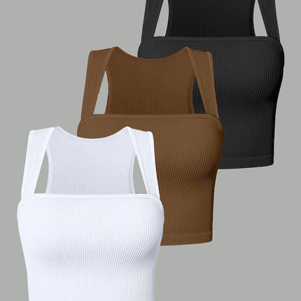 2024 European and American Amazon Temu Summer Women's Sleeveless Square Collar Stretch Shirt with Navel-Baring Suspender Short-Sleeved Vest