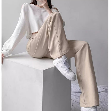 khaki Straight Leg Jeans Women's Fashion All-match New Korean Style High Waist Slimming Casual Narrow Wide Leg Long Pants
