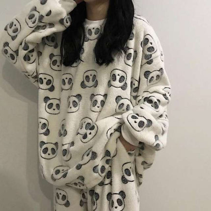 2024 New Autumn and Winter Coral Velvet Cartoon Stripesd Women's Pajamas Thickeneded and Wearable Home Wear Set