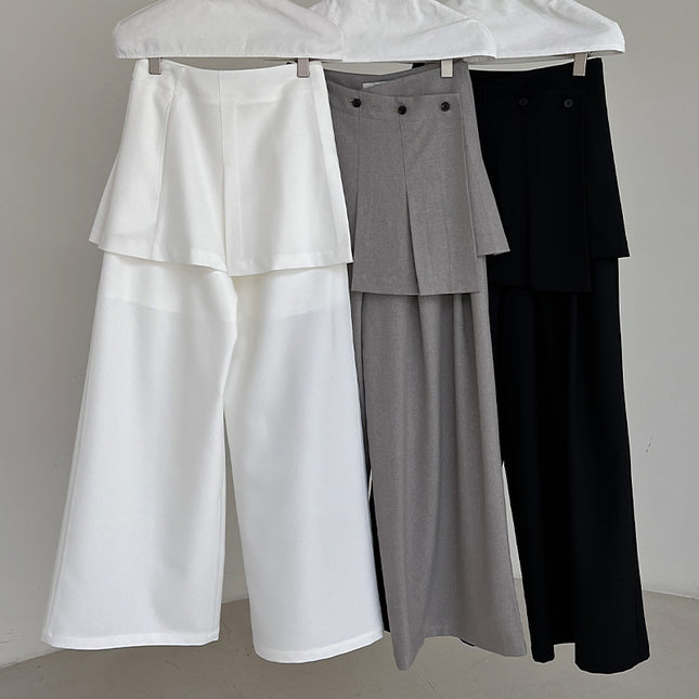 NEIHE 2025 Women's Pants Spring and Autumn Women's Pants Dagging Two-piece Apron Wide-leg Suit Pants 252288