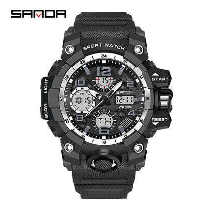 Sanda Hot-Selling Watch Korean Version Student Party Multi-Functional Waterproof Alarm Clock Electronic Watch Cool Dual Display Luminous Sports Watch