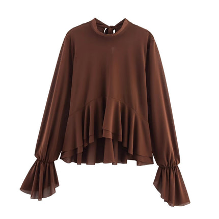 Zr Women's European and American Style 2025 Autumn New Layered Decorative Draped Top
