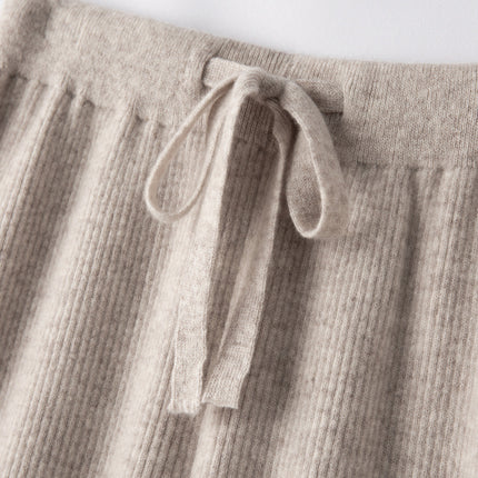 100% wool wide-leg pants women's autumn and winter outer wear lengthened straight pants draping casual striped knitted mop pants