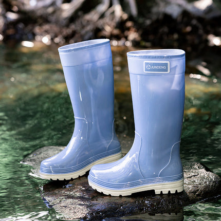 Women's Military Rain Boots, High Tube Rain Boots, Extra High Rubber Boots, Long Tube Extended Boots, Fashionable, Wear-Resistant, Non-Slip and Warm