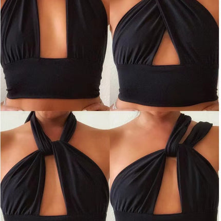 2022 foreign trade cross-border explosions ebay Amazon best selling three-dimensional cross cutting plain neck sexy top
